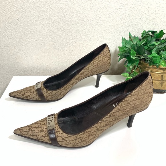 Dior Diorissimo Logo Canvas Pumps Heel Shoe - Picture 3 of 13